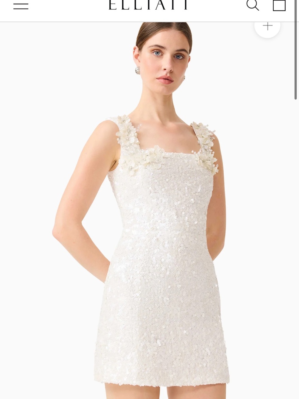 Elliatt Ivory Sequin Floral-Applique Mini Dress